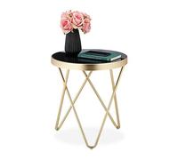 Relaxdays Table d’appoint Ronde, Tendance en métal et Verre Brille Design Retro, HxD: 46 x 42 cm Noir-doré, Acier, 1