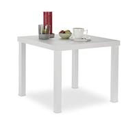 Relaxdays Table d’appoint, Table Basse carrée, en métal et Bois MDF, Design Moderne, HxlxP: 45 x 55 x 55 cm, Blanc