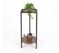 Relaxdays Table d'appoint, 2 étagères, H x P : 73 x 29,5 cm, Marron/Noir | Aspect bois et métal, table basse, table basse ronde