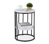 Relaxdays Table d'appoint, 2 Plateaux Aspect marbre, métal et MDF, H x D : 57 x 40 cm, pour Le Salon, Blanc et Noir