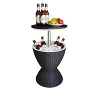 Relaxdays Table d'appoint avec glacière 30L, réglable en Hauteur, rotin, Noire, 57x48,5 cm