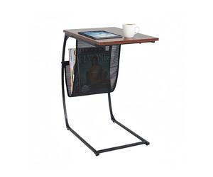 Relaxdays Table d'appoint avec Porte-revues, H x L x P : 64 x 51 x 35 cm, MDF, métal, Forme en C, Table Basse, Brun/Noir