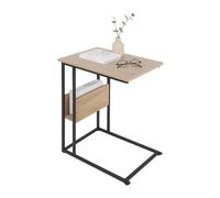 Relaxdays Table d'appoint, étagère et Compartiment, H x L x P 60 x 55 x 36 cm, métal et MDF, Bois Clair/Noir