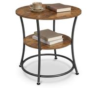 Relaxdays Table d'appoint, brun foncé/noire | 2 plateaux, H x D : 55 x 55 cm, aspect bois et métal, table basse ronde