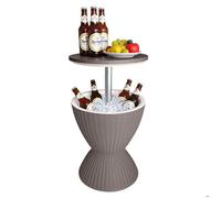 Relaxdays Table d'appoint Cool Bar 30 L, glacière, plateau réglable, rotin, 57 x 48,5 cm, beige, jardin et terrasse