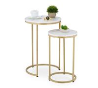 Relaxdays Table d'appoint en Lot de 2 (Dimensions différentes), mélange de matériaux, pour Le Salon, Blanc et doré