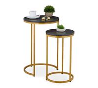Relaxdays Table d'appoint en Lot de 2 (Dimensions différentes), mélange de matériaux, pour Le Salon, Noir et doré
