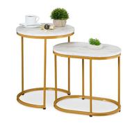 Relaxdays Table d'appoint, en Lot de 2 (Une Ovale et Une Ronde), mélange de matériaux, pour Le Salon, Blanc et doré