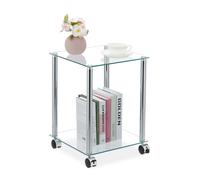 Relaxdays Table d'appoint en verre avec roulettes
