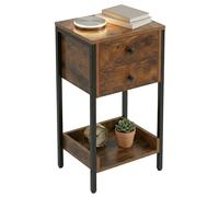 Relaxdays Table d'appoint Industrielle, 2 tiroirs et étagère, H x L x P 69,5 x 38 x 28 cm, métal, Marron/Noir