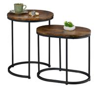 Relaxdays : Table d'appoint, Lot de 2, Ronde/Ovale, Noir/Marron | H x l x P : 50 x 40 x 40 cm, 40 x 45 x 30 cm, tube en fer, MDF de 15 mm, table modulable