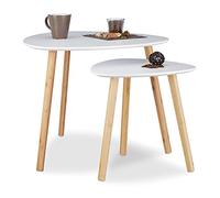 Relaxdays Table d'appoint ronde lot 2 bois blanc