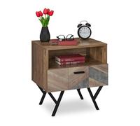 Relaxdays Table d'appoint salon et chambre à coucher avec tiroir, style industriel, console lit, HxLxP: 53 x 50 x 42 cm