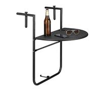 Relaxdays Table de balcon pliante pliable appoint table suspendue rabattable BASTIAN rotin hauteur réglable 63x60x84 cm, noir