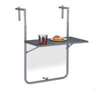 Relaxdays Table de balcon suspendue rabattable, HxL: 59,5x60 cm, hauteur 3 niveaux 2 porte-boissons, rectangulaire, gris