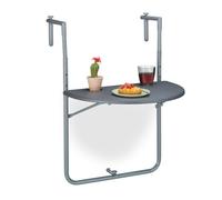 Relaxdays Table de balcon suspendue rabattable, HxL: 59,5x63 cm, 3 niveaux de hauteur, 2 porte-boissons, demi-lune, gris