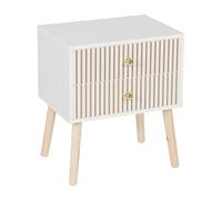 Relaxdays Table de Chevet, 2 tiroirs, façade cannelée, L x P x H : 47 x 40 x 30 cm, Aspect Bois, Blanc Naturel