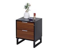 Relaxdays Table de Chevet avec 2 tiroirs, H x L x P 50x40x33 cm, Bois, Pieds en Bambou, Meuble de Nuit, Marron/Noir