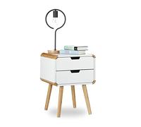 Relaxdays Table de chevet avec 2 tiroirs table console en blanc optique bois table de nuit chambre à coucher HxlxP: 55 x 40 x 40 cm, blanc
