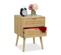 Relaxdays Table de Chevet, Deux tiroirs spacieux, H x L x P : env. 55 x 40 x 41,5 cm, pour la Chambre, Nature