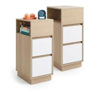 Relaxdays Table de Chevet, Lot de 2, 2 tiroirs, 1 Niche, Nature/Blanc