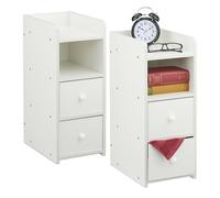 Relaxdays Table de Chevet, Lot de 2, 2 tiroirs, H x L x P : 55 x 22,5 x 34 cm, Chambre, Table de Chevet étroite, Blanche
