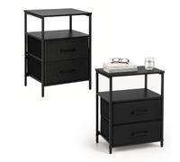 Relaxdays Table de Chevet Noir, Lot de 2, Table d'appoint | 2 tiroirs et 2 étagères, H x l x P : 61 x 38 x 28 cm