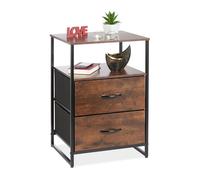 Relaxdays Table de chevet, style industriel, 2 étagères, 2 tiroirs, console aspect bois, HLP : 70x45x40 cm, noir/marron