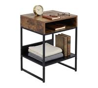 Relaxdays Table de Chevet Style Industriel Noir/Marron | 2 compartiments ouverts, support pour téléphone, 40x40x30 cm