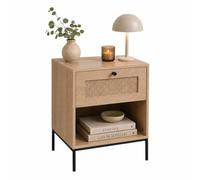 Table de Chevet Relaxdays, tiroir Aspect rotin, casier Ouvert, H x L x P : 55 x 40 x 40 cm, Naturel/Noir