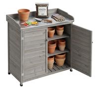 Relaxdays, table de jardin avec étagère inférieure, en bois, plateau de travail galvanisé, dimensions : 106 x 94,5 x 45 cm, meuble de jardin, couleur grise