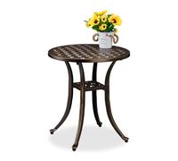 Relaxdays Table de Jardin, Design Rustique, résistante aux intempéries, H x D : 53 x 49 cm, Noir et Bronze