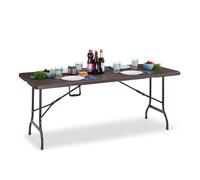 Relaxdays Table de jardin effet bois pliante loquet de sécurité poignée de transport HxLxP: 73 x 180 x 74 cm marron