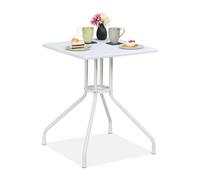 Relaxdays Table de Jardin, HxLxP : 73 x 62 x 62 cm, Aspect Bois, carrée, Balcon, terrasse, Plastique et Acier, Blanche