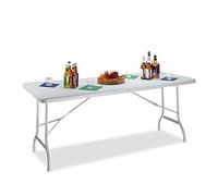 Relaxdays Table de Jardin Pliable Bastian Optique rotin Grande Table Pliante poignées Camping Pique-Nique HxlxP: 72 x 178 x 74 cm, Blanc
