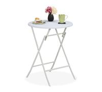 Relaxdays Table de Jardin Pliante, 75 x 60 cm, Aspect rotin, en Plastique et Acier, pour l'extérieur, Blanche