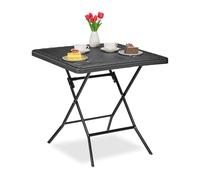 Relaxdays Table de Jardin Pliante, carrée, HLP : 74x78x78 cm, Balcon, terrasse, Plastique et métal, Noire