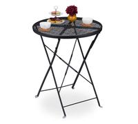 Relaxdays Table de jardin pliante, HxD 71,5 x 60,5 cm, résistant aux intempéries, trou pour parasol, rond, acier, noir