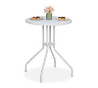 Relaxdays Table de Jardin Ronde, H x D : 73 x 60 cm, Aspect rotin, extérieur, en Plastique et Acier, Blanche