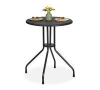 Relaxdays Table de Jardin Ronde, H x D : 73 x 60 cm, Aspect rotin, extérieur, en Plastique et Acier, Noire