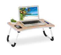 Relaxdays Table de lit, Tablette canapé, HxLxP : 26x63x40 cm, Support Pliable, Ordinateur Portable, MDF, Fer, Brun Clair