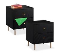 Relaxdays table de nuit avec 2 tiroirs, lot de 2, HLP : 52x45x40 cm, pour chambre et salon, effet bois, noir/doré