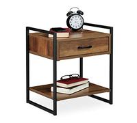 Relaxdays Table de Nuit, tiroir, Industriel, Meuble d’appoint Salon et Chambre,métal, 50x43x37 cm,Effet Bois Noir