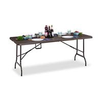Relaxdays Table Jardin, Effet Bois, carrée Pliable, Barre de sécurité, poignée, HxlxP73x180x74cm, Marron
