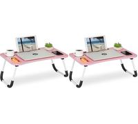 Relaxdays Table lit et canapé Ordinateur Portable, Porte-Tablette, Encoche gobelet, HxLxP : env. 26x63x40 cm, Rose/Blanc (Lot de 2)