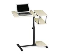 Relaxdays Table Ordinateur Portable, 4 Roues, Freins, Support Tablette Hauteur réglable XL 100 x 77 x 40 cm Bois crème