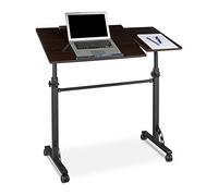 Relaxdays Table ordinateur portable hauteur réglable roues table bout de canapé lit bois- noir- HxlxP : 110 x 100 x 50 cm