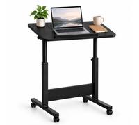 Relaxdays Table ordinateur portable, noire | réglable 67-90 cm, inclinable, roulettes, forme C, canapé/lit