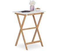 Relaxdays - Table Pliante, Bambou, Hxlxp : 63 X 47,5 X 37 Cm, Peu Encombrante, Solide, Guéridon De Balcon, Blanc-Nature