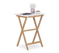 Relaxdays Table pliante blanche en bambou